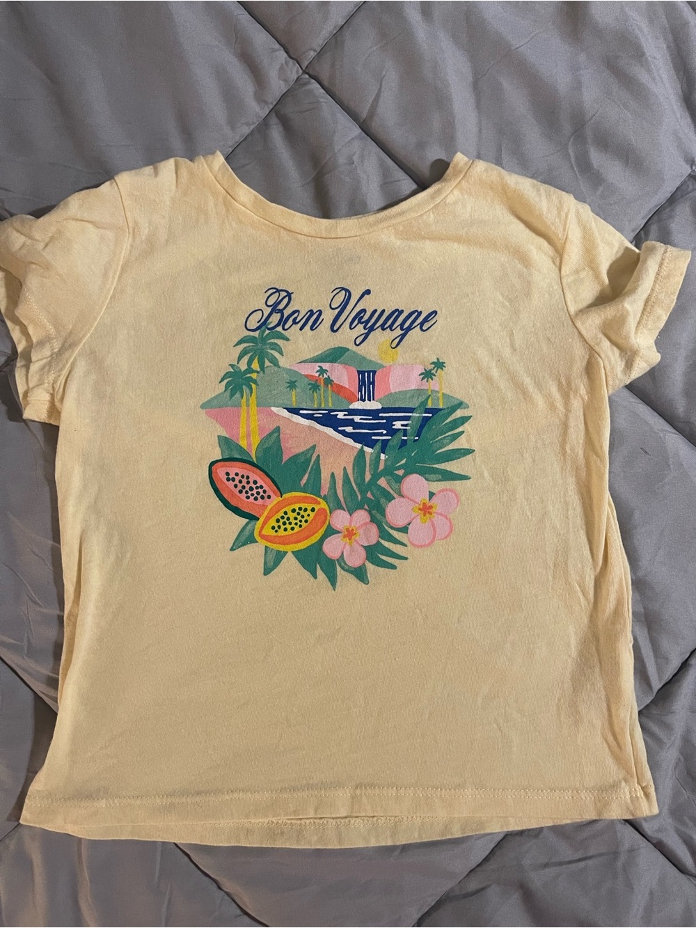 Old Navy Yellow 'Bon Voyage' Tropical Graphic Tee